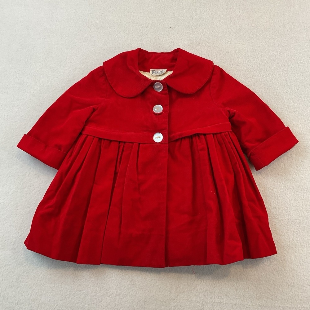 Vintage Baby Duds Of Oklahoma Red Corduroy Coat Jacket Girls Size 1T Lined